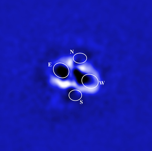 X-ray image with cavities locations labeled