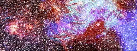 A close-up image adding NASA’s James Webb Space Telescope data to the X-ray and radio data.